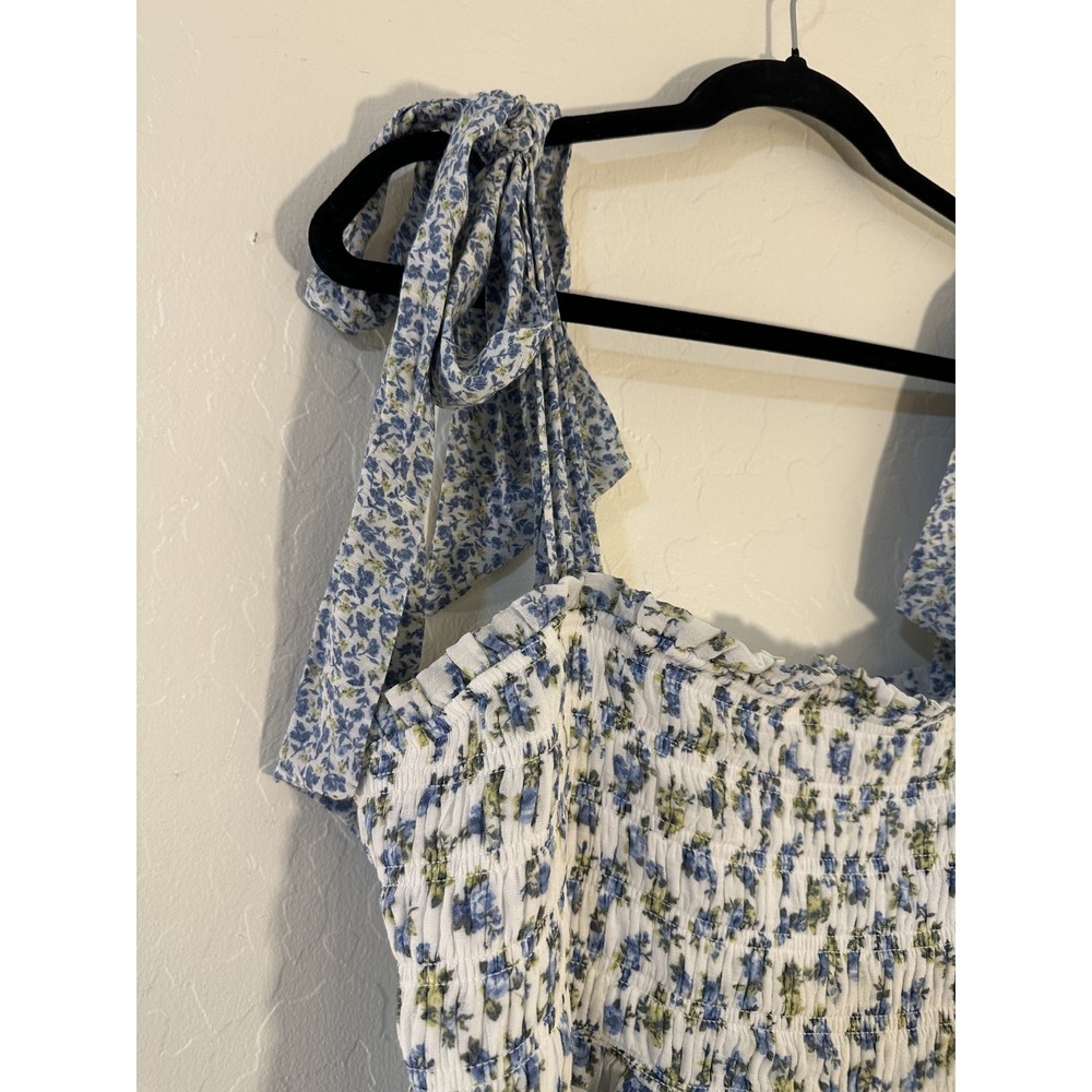 Arula Woman Floral Tiered Coquette Mini Dress Size L Tie Strap Cotttagecore Boho - Picture 5 of 14